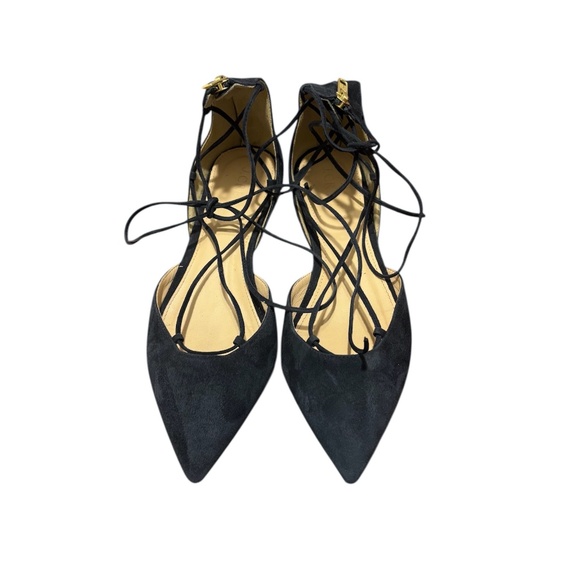 J. Crew Suede Lace Up Pointed Toe Flats in Navy Size 8 - Picture 1 of 8